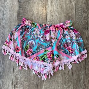 TEZUK SZ 10 GIRLS GORGEOUS PRINT AHORTS W TASSELS GREAT COND